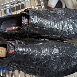 Men's Prada Black Crocodile Embossed Leather Used Sneakers. Size 9.5